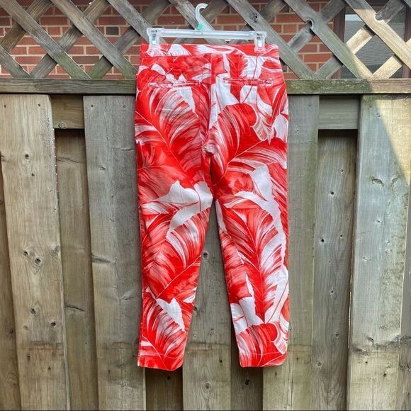 Armani Jeans White Red floral print cotton summer pants slim fit mid rise 26 - Picture 4 of 10